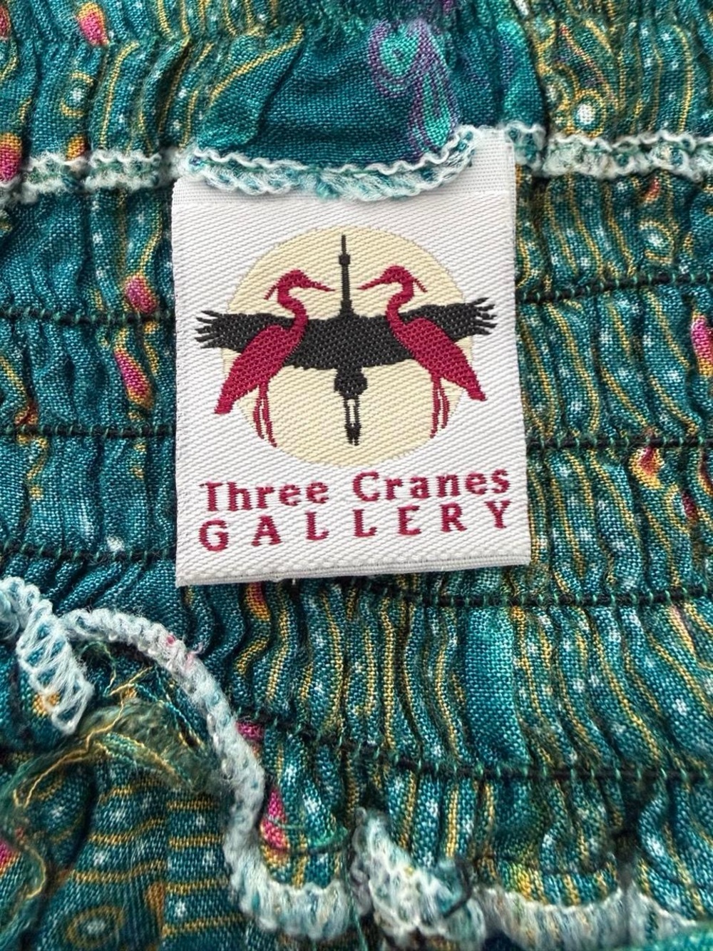 Three Cranes Gallery Women's Teal Printed Split-Leg Palazzo Pants S/M Boho Artsy - Picture 2 of 8
